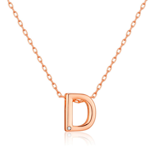 Rose Gold Plated Initial Necklace Letter D Created with Zircondia® Crystals - Philip Jones Jewellery