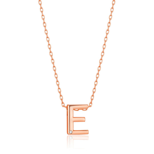 Rose Gold Plated Initial Necklace Letter E Created with Zircondia® Crystals - Philip Jones Jewellery