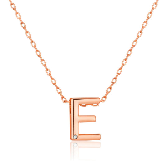 Rose Gold Plated Initial Necklace Letter E Created with Zircondia® Crystals - Philip Jones Jewellery