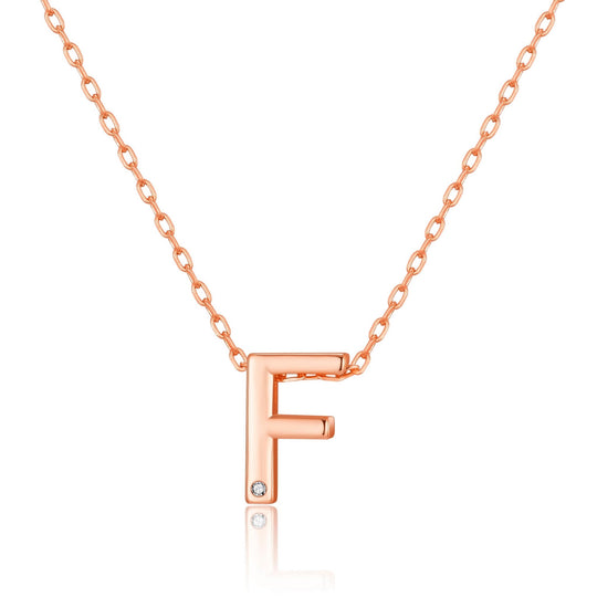Rose Gold Plated Initial Necklace Letter F Created with Zircondia® Crystals - Philip Jones Jewellery