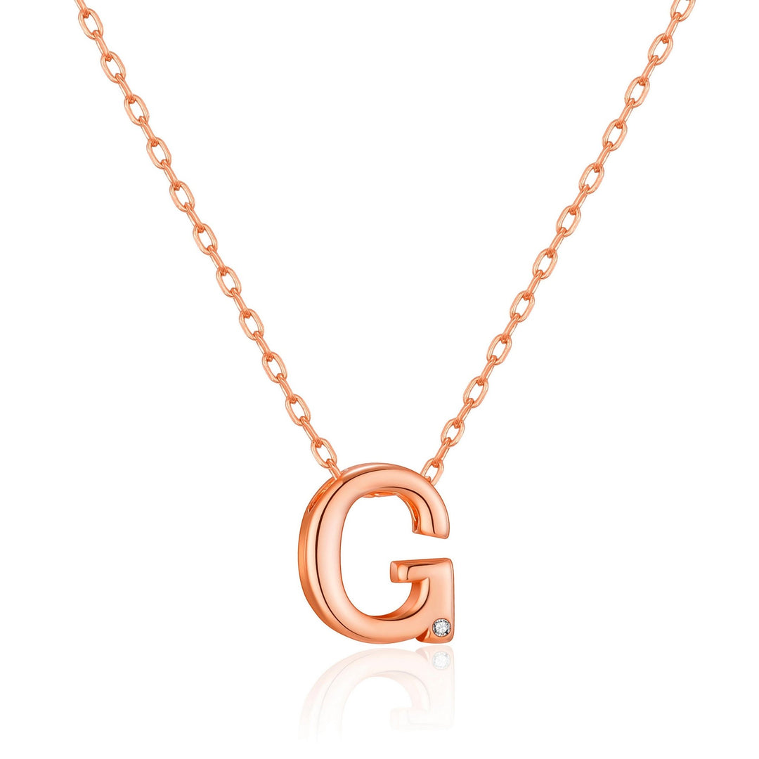 Rose Gold Plated Initial Necklace Letter G Created with Zircondia® Crystals - Philip Jones Jewellery