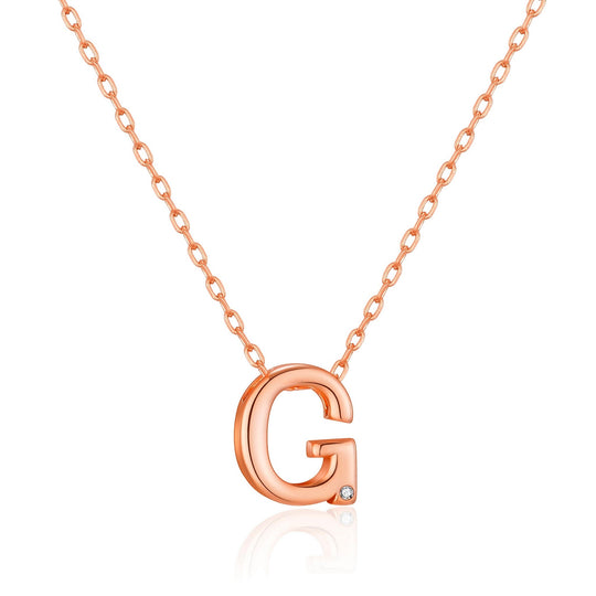 Rose Gold Plated Initial Necklace Letter G Created with Zircondia® Crystals - Philip Jones Jewellery