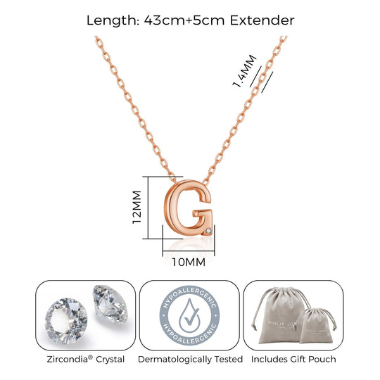 Rose Gold Plated Initial Necklace Letter G Created with Zircondia® Crystals - Philip Jones Jewellery