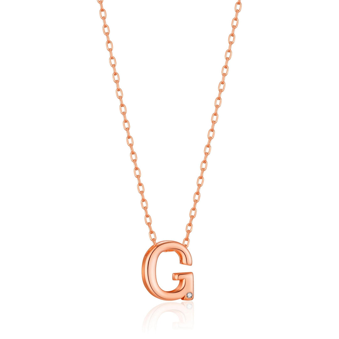 Rose Gold Plated Initial Necklace Letter G Created with Zircondia® Crystals - Philip Jones Jewellery