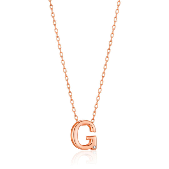 Rose Gold Plated Initial Necklace Letter G Created with Zircondia® Crystals - Philip Jones Jewellery