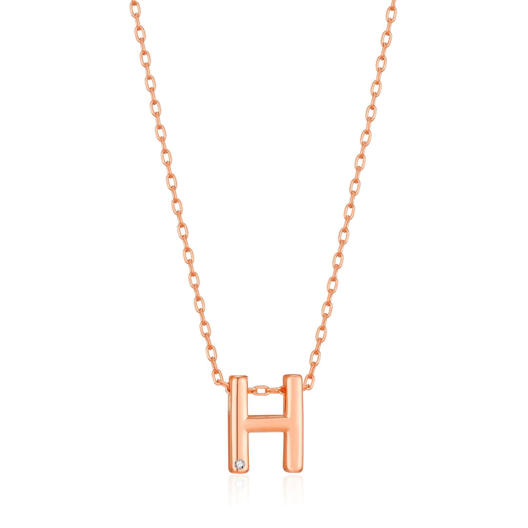 Rose Gold Plated Initial Necklace Letter H Created with Zircondia® Crystals - Philip Jones Jewellery