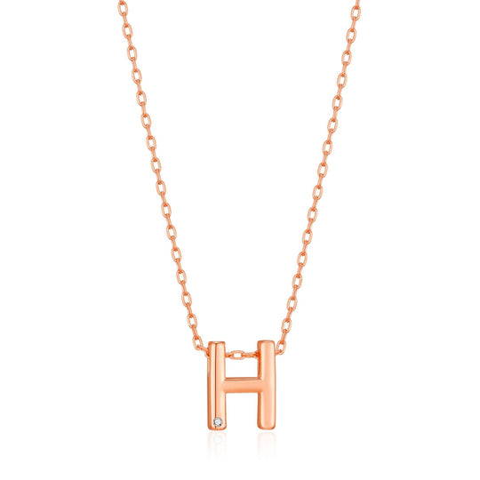 Rose Gold Plated Initial Necklace Letter H Created with Zircondia® Crystals - Philip Jones Jewellery