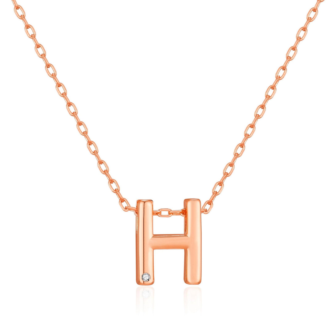 Rose Gold Plated Initial Necklace Letter H Created with Zircondia® Crystals - Philip Jones Jewellery