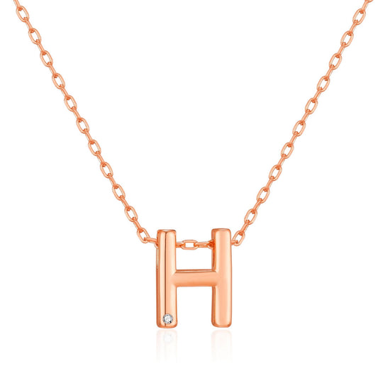 Rose Gold Plated Initial Necklace Letter H Created with Zircondia® Crystals - Philip Jones Jewellery