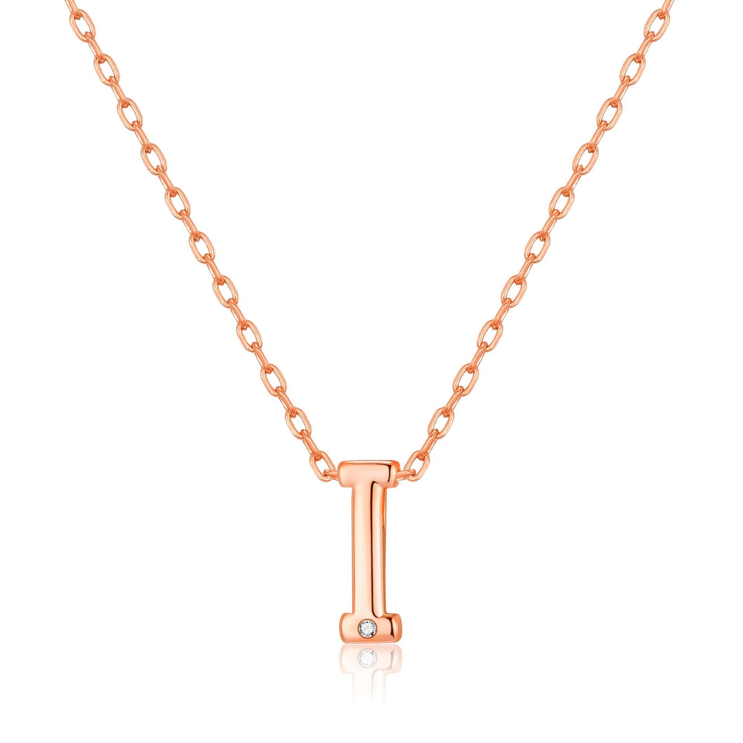 Rose Gold Plated Initial Necklace Letter I Created with Zircondia® Crystals - Philip Jones Jewellery