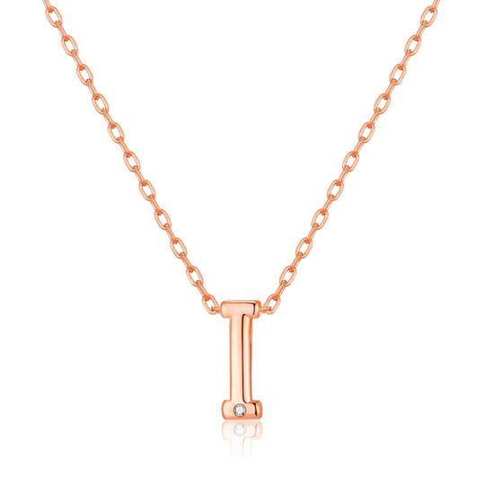 Rose Gold Plated Initial Necklace Letter I Created with Zircondia® Crystals - Philip Jones Jewellery