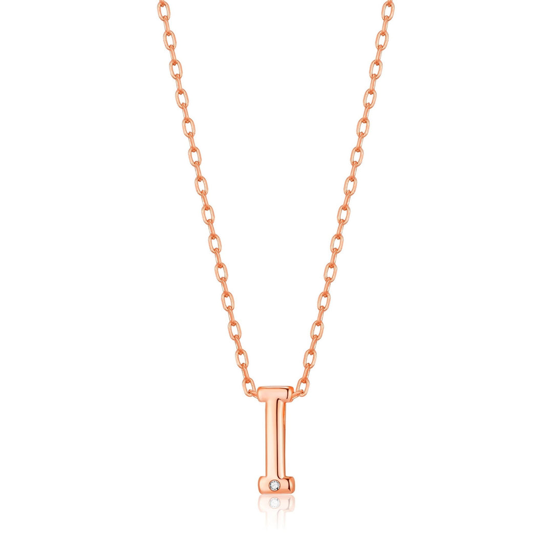 Rose Gold Plated Initial Necklace Letter I Created with Zircondia® Crystals - Philip Jones Jewellery