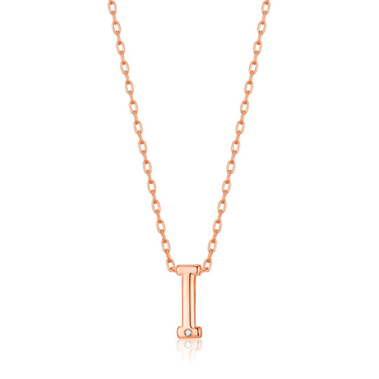 Rose Gold Plated Initial Necklace Letter I Created with Zircondia® Crystals - Philip Jones Jewellery