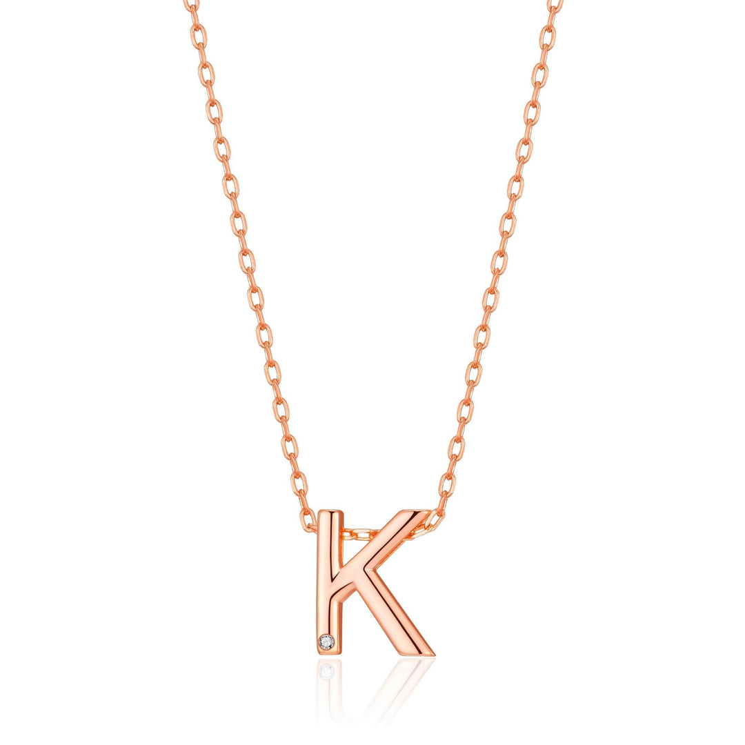 Rose Gold Plated Initial Necklace Letter K Created with Zircondia® Crystals - Philip Jones Jewellery