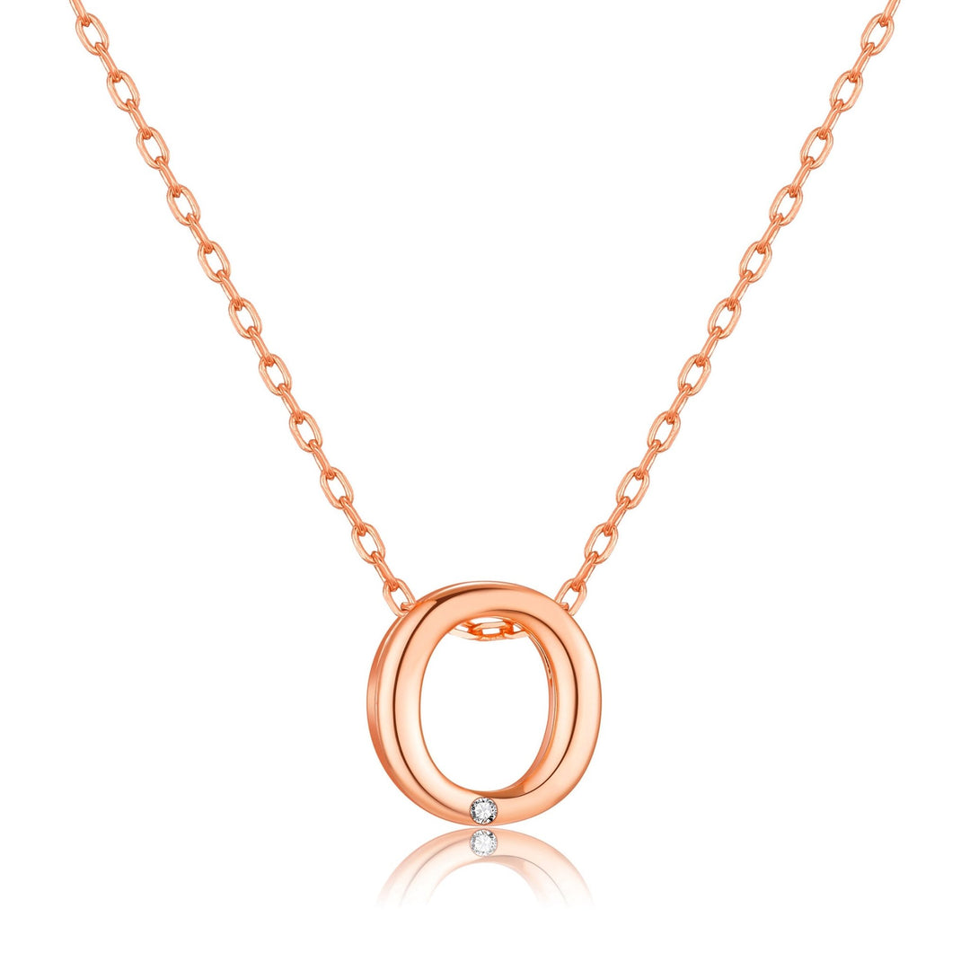 Rose Gold Plated Initial Necklace Letter O Created with Zircondia® Crystals - Philip Jones Jewellery