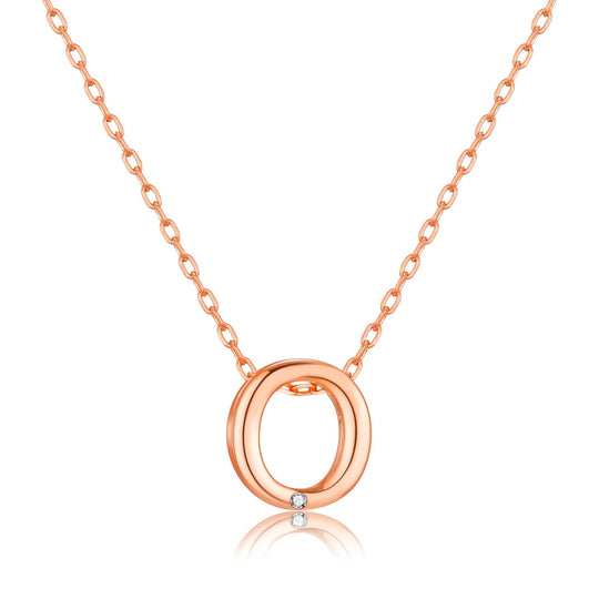 Rose Gold Plated Initial Necklace Letter O Created with Zircondia® Crystals - Philip Jones Jewellery