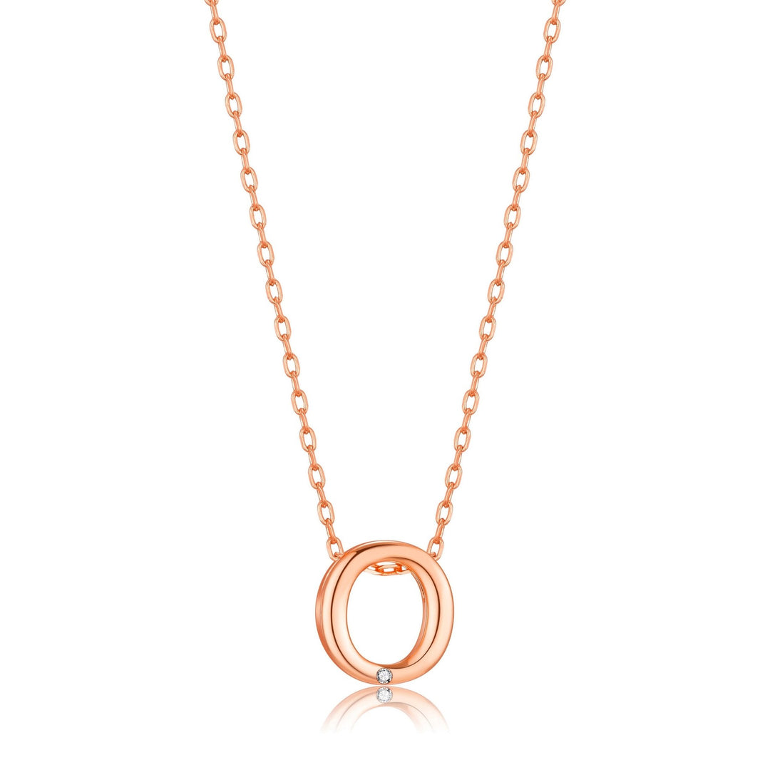 Rose Gold Plated Initial Necklace Letter O Created with Zircondia® Crystals - Philip Jones Jewellery