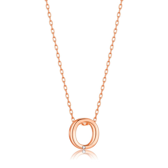 Rose Gold Plated Initial Necklace Letter O Created with Zircondia® Crystals - Philip Jones Jewellery