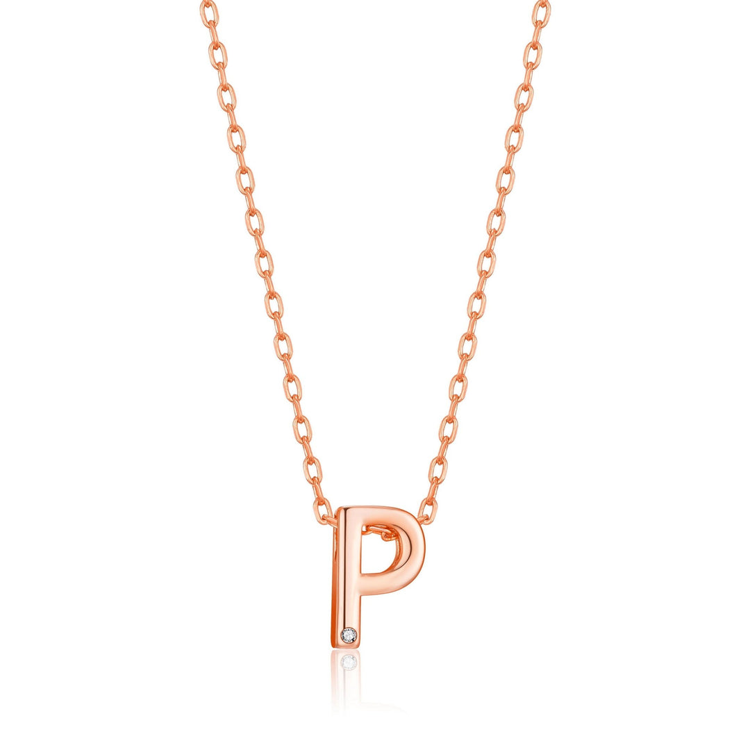 Rose Gold Plated Initial Necklace Letter P Created with Zircondia® Crystals - Philip Jones Jewellery