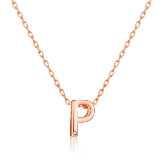 Rose Gold Plated Initial Necklace Letter P Created with Zircondia® Crystals - Philip Jones Jewellery