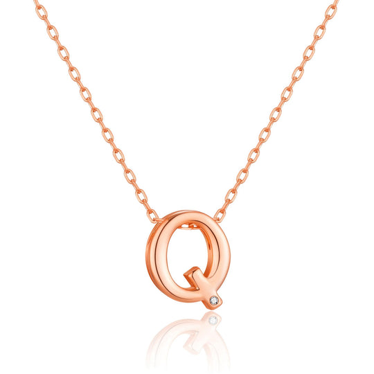 Rose Gold Plated Initial Necklace Letter Q Created with Zircondia® Crystals - Philip Jones Jewellery