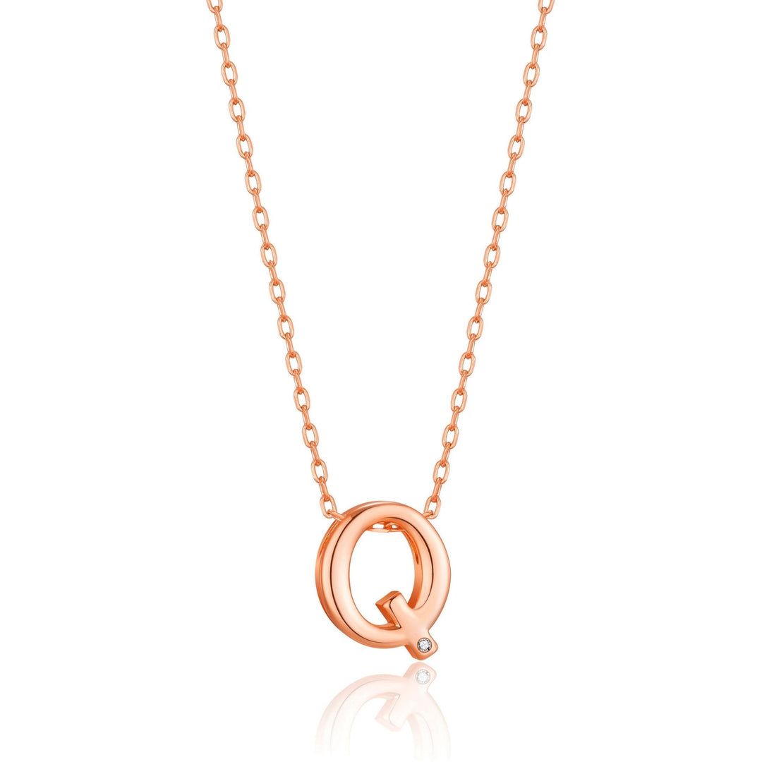 Rose Gold Plated Initial Necklace Letter Q Created with Zircondia® Crystals - Philip Jones Jewellery