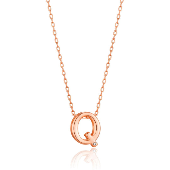 Rose Gold Plated Initial Necklace Letter Q Created with Zircondia® Crystals - Philip Jones Jewellery