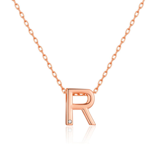 Rose Gold Plated Initial Necklace Letter R Created with Zircondia® Crystals - Philip Jones Jewellery