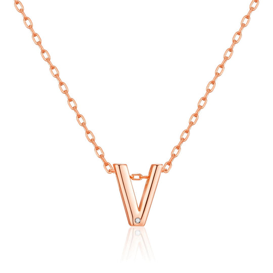 Rose Gold Plated Initial Necklace Letter V Created with Zircondia® Crystals - Philip Jones Jewellery