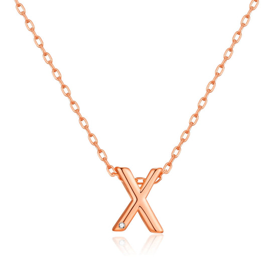 Rose Gold Plated Initial Necklace Letter X Created with Zircondia® Crystals - Philip Jones Jewellery