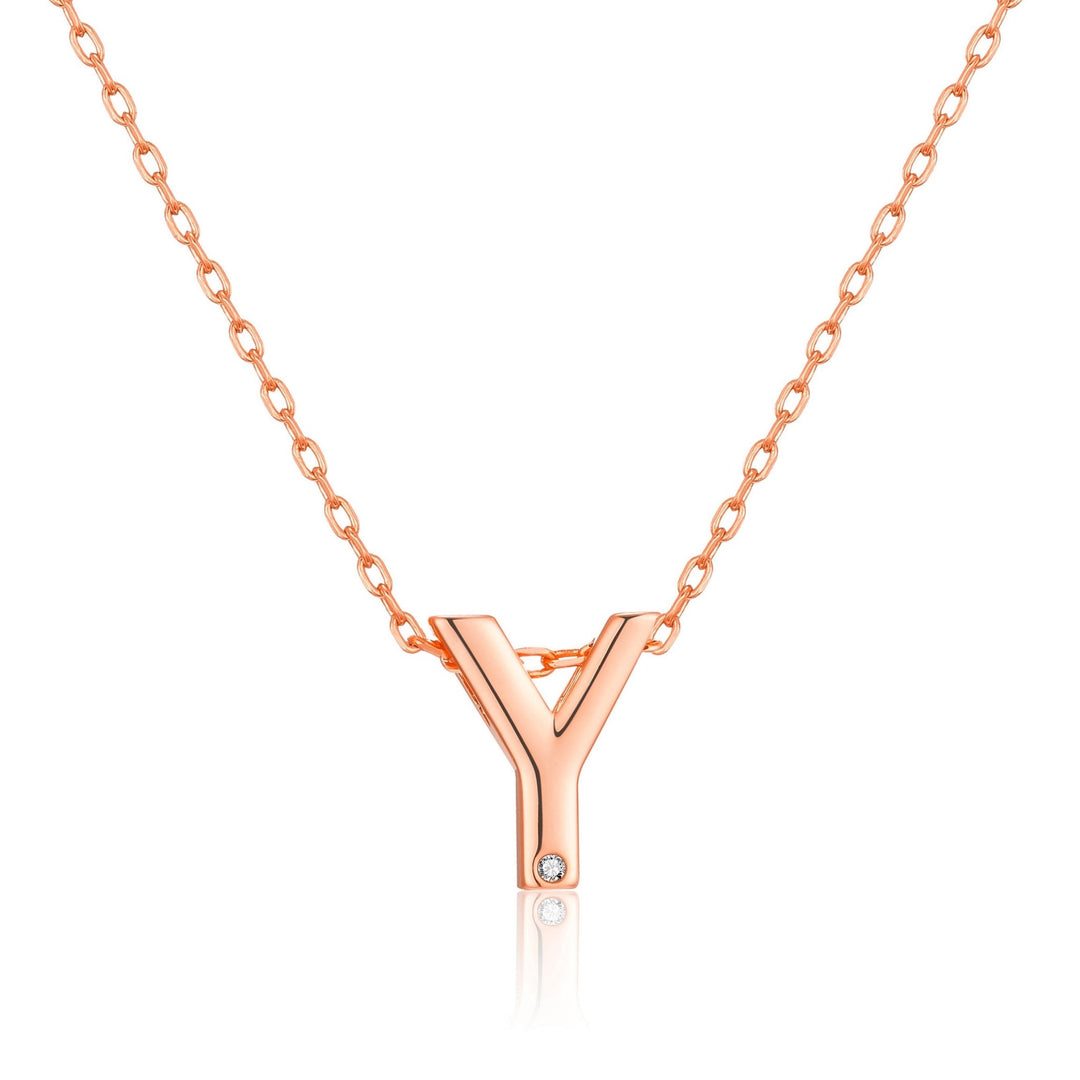 Rose Gold Plated Initial Necklace Letter Y Created with Zircondia® Crystals - Philip Jones Jewellery