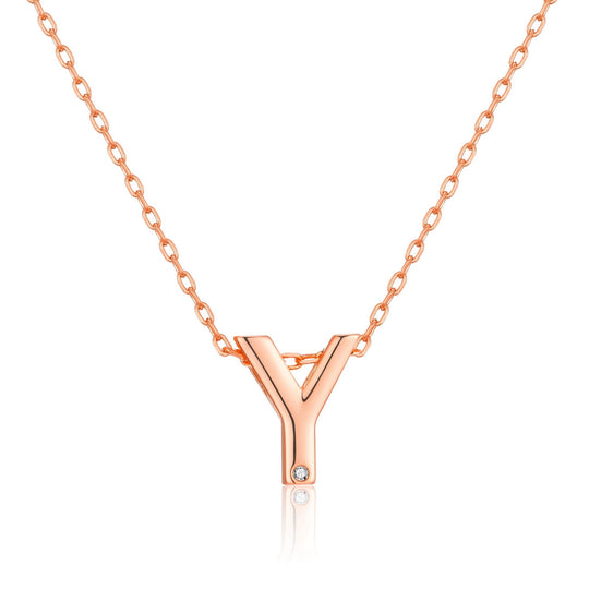 Rose Gold Plated Initial Necklace Letter Y Created with Zircondia® Crystals - Philip Jones Jewellery