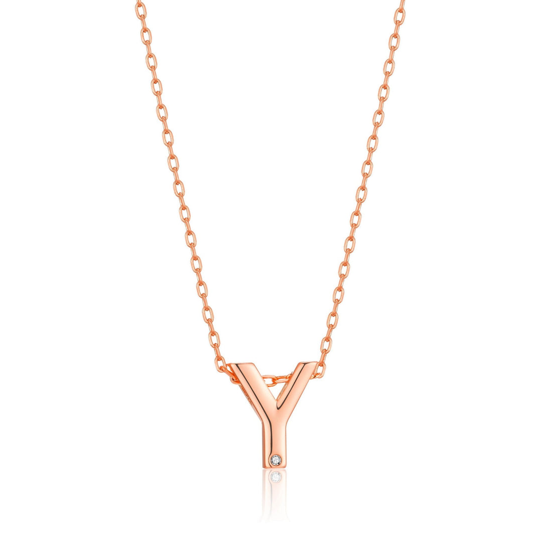 Rose Gold Plated Initial Necklace Letter Y Created with Zircondia® Crystals - Philip Jones Jewellery