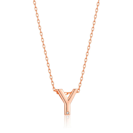 Rose Gold Plated Initial Necklace Letter Y Created with Zircondia® Crystals - Philip Jones Jewellery