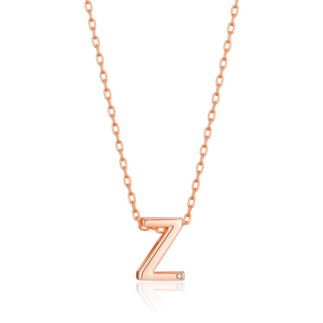 Rose Gold Plated Initial Necklace Letter Z Created with Zircondia® Crystals - Philip Jones Jewellery