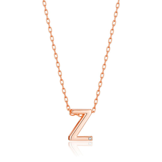 Rose Gold Plated Initial Necklace Letter Z Created with Zircondia® Crystals - Philip Jones Jewellery