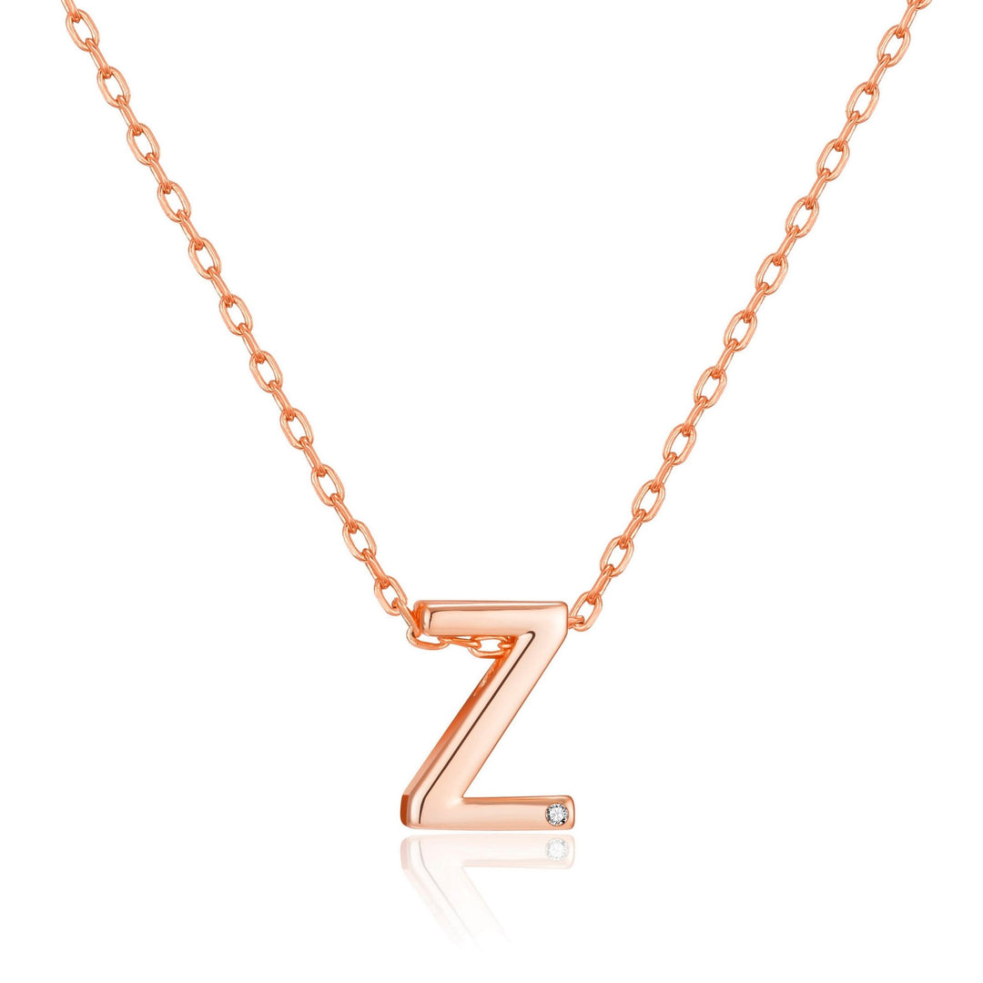 Rose Gold Plated Initial Necklace Letter Z Created with Zircondia® Crystals - Philip Jones Jewellery