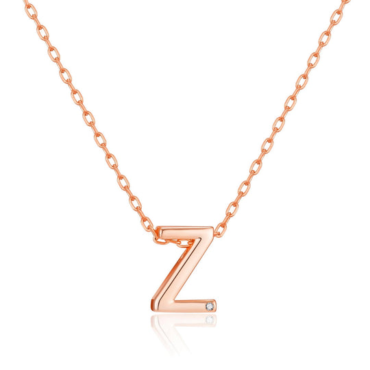 Rose Gold Plated Initial Necklace Letter Z Created with Zircondia® Crystals - Philip Jones Jewellery