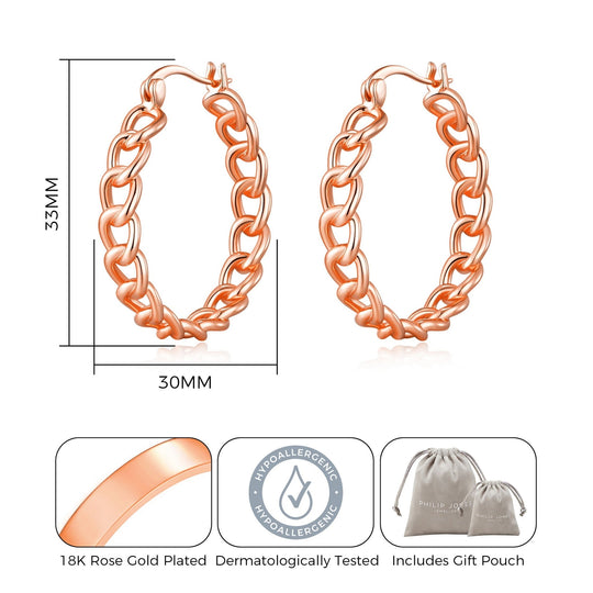 Rose Gold Plated Link Hoop Earrings - Philip Jones Jewellery