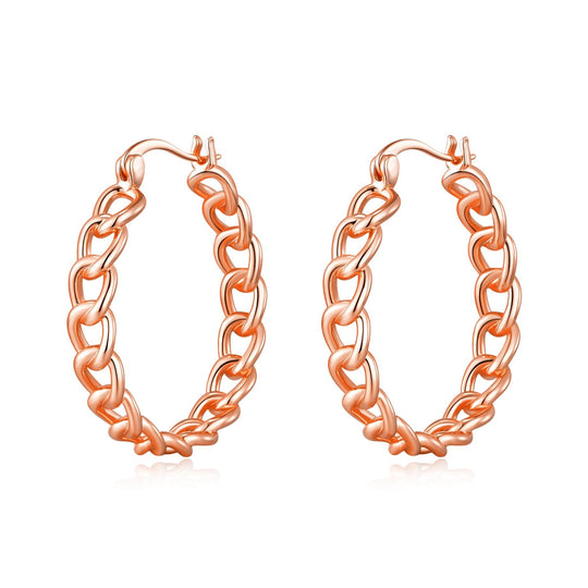 Rose Gold Plated Link Hoop Earrings - Philip Jones Jewellery