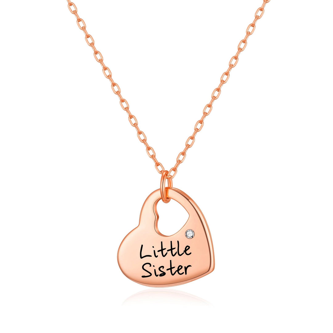 Rose Gold Plated Little Sister Heart Necklace Created with Zircondia® Crystals - Philip Jones Jewellery