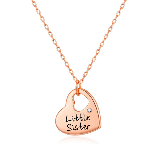 Rose Gold Plated Little Sister Heart Necklace Created with Zircondia® Crystals - Philip Jones Jewellery
