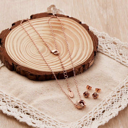 Rose Gold Plated Love Knot Set - Philip Jones Jewellery