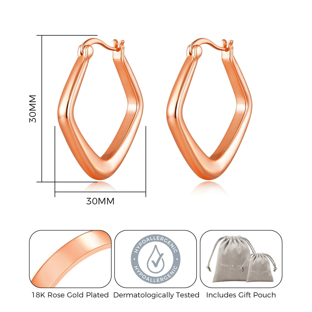 Rose Gold Plated Medium Chunky Hoop Earrings - Philip Jones Jewellery