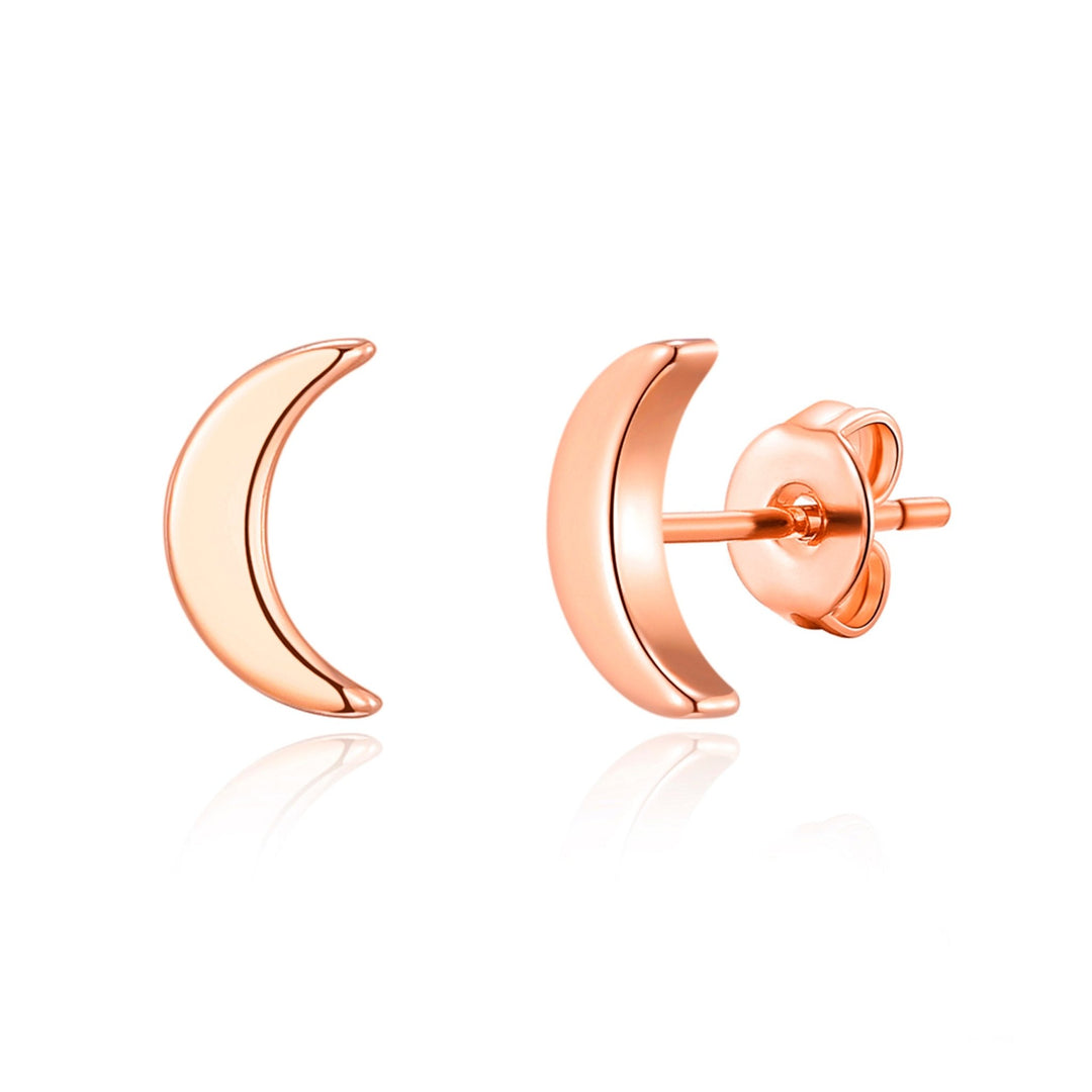 Rose Gold Plated Moon Stud Earrings - Philip Jones Jewellery