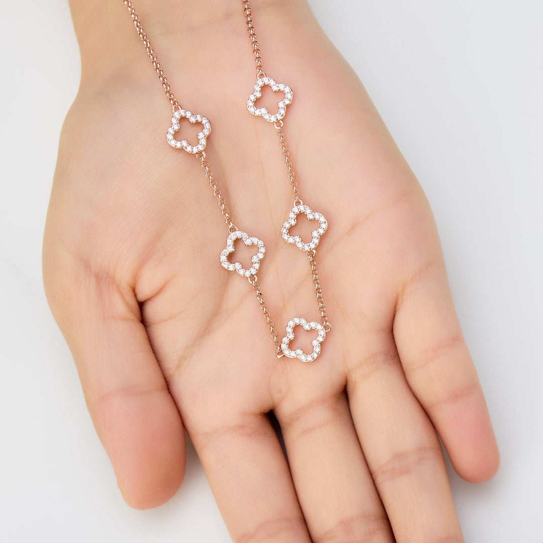 Rose Gold Plated Multi Clover Necklace Created with Zircondia® Crystals - Philip Jones Jewellery
