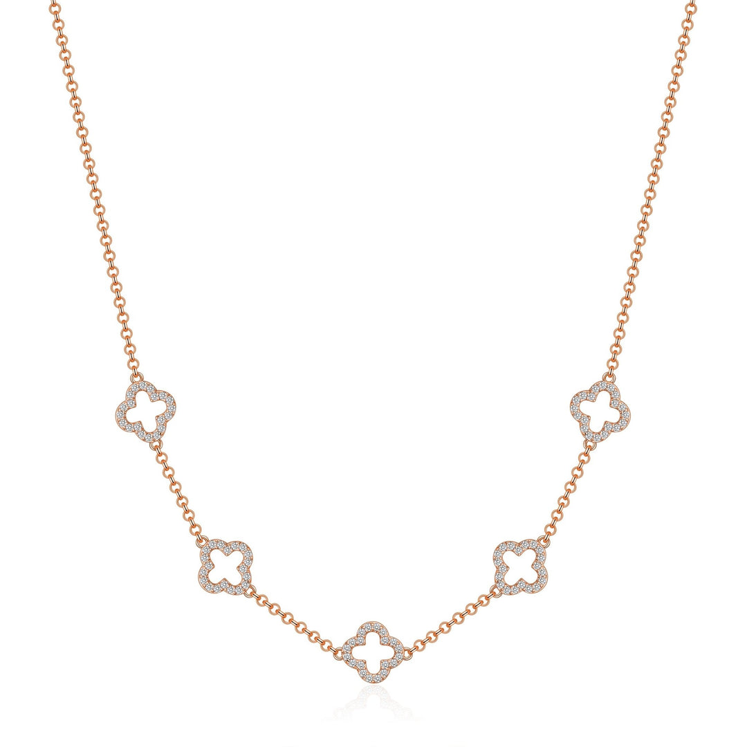 Rose Gold Plated Multi Clover Necklace Created with Zircondia® Crystals - Philip Jones Jewellery