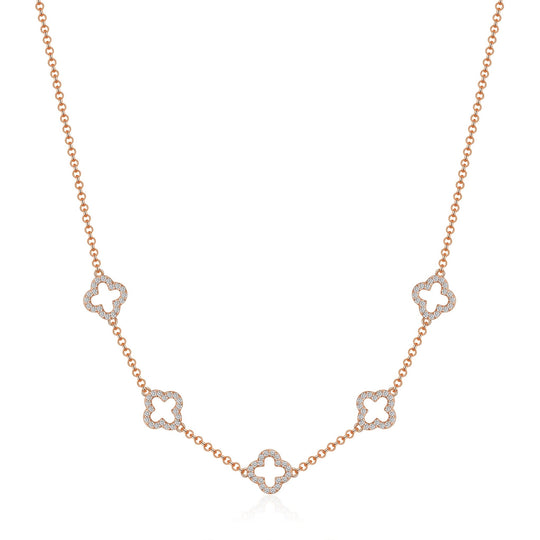 Rose Gold Plated Multi Clover Necklace Created with Zircondia® Crystals - Philip Jones Jewellery