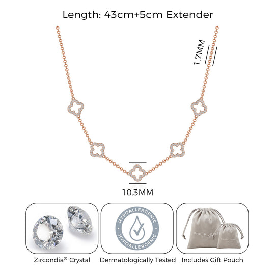 Rose Gold Plated Multi Clover Necklace Created with Zircondia® Crystals - Philip Jones Jewellery