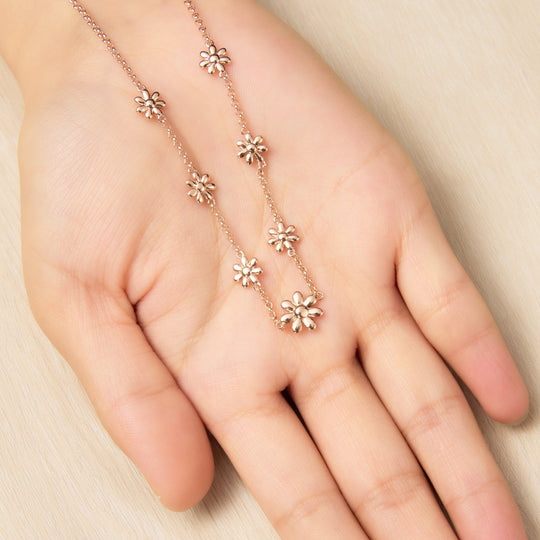 Rose Gold Plated Multi Daisy Necklace - Philip Jones Jewellery